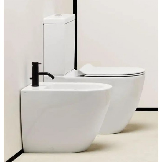 Λεκάνη Δαπέδου GSI Pura Swirl 880600SC-300 Πορσελάνης Λευκή BTW Οριζόντιας Αποχέτευσης με Καζανάκι και Κάλυμμα Super Slim Soft Close